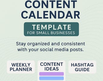 Social Media Content Calendar Template for Small Business | Editable Weekly Planner + Content Ideas + Hashtag Guide