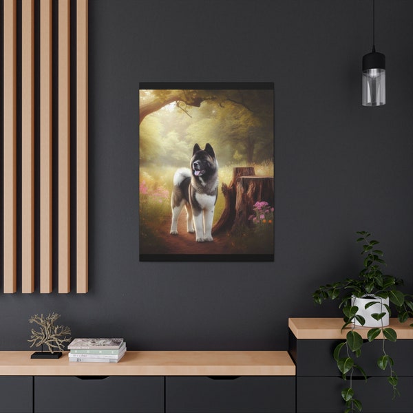 Top Quality Fine Textured Artist Grade 100% Cotton Canvas Dog Wall Art Detailed Akita Artwork Closed Back Patented Support Face Home Decor