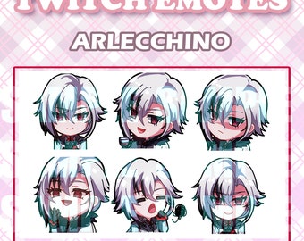 Cute Genshin Impact game Fatui Harbinger Arlecchino chibi emote for Twitch youtube and Discord Full Version