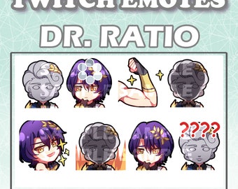 Cute Chibi Anime game guy Dr. Ratio from Honkai Star Rail Hoyoverse Game Emote Digital sticker for Youtube, Discord and Twitch