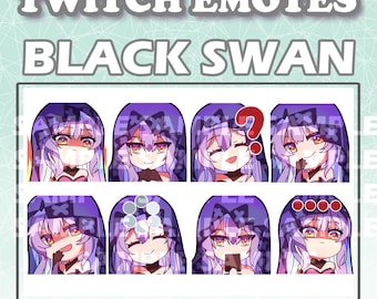 Cute Chibi Anime game girl Black Swan from Honkai Star Rail Hoyoverse Game Emote Digital sticker for Youtube, Discord and Twitch