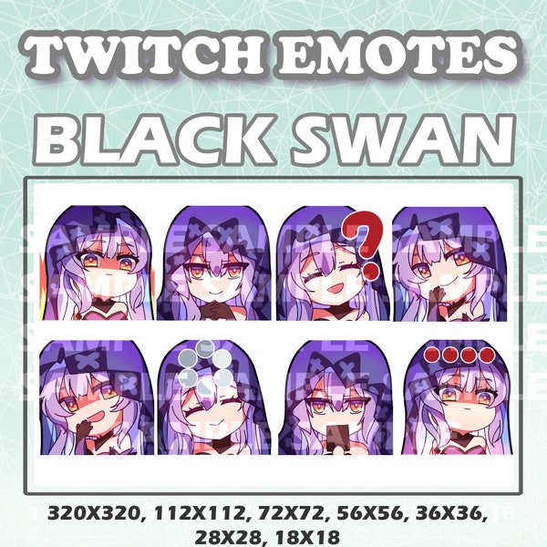 Cute Chibi Anime game girl Black Swan from Honkai Star Rail Hoyoverse Game Emote Digital sticker for Youtube, Discord and Twitch