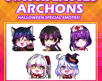 Genshin Impact Hoyoverse Archons Venti Zhongli Nahida Raiden Furina halloween costume emotes digital stickers for Twitch Discord Youtube