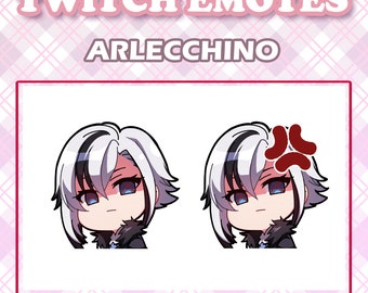 Cute Genshin Impact game Fatui Harbinger Arlecchino chibi emote for Twitch youtube and Discord