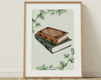 Book Print, Bookish Wall Art, Green Book Decor, Gifts for Readers