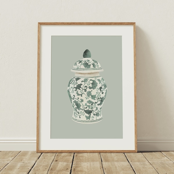 Green Vase Print, Chinese Porcelain Wall Art, Green Pottery, Home Decor