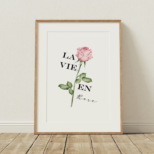 La Vie En Rose Print, Pink Wall Art, French Quote, Gift For Best Friend