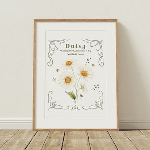 April Birth Flower Print, Birth Flower Wall Art, Daisy Print, April Birth Flower Gift image 1