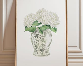 Hydrangea Print: Cottagecore Floral Vase Art (Unframed or Digital)