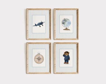 Vintage Aviation Nursery Set of 4 Prints, Boy Nursery Wall Art, Boys Room Decor, Aviation Themed Nursery Decor, Unframed or Digital