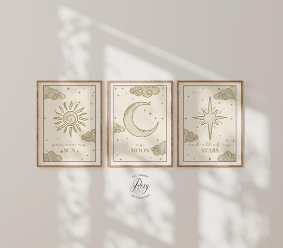 Set of 3 Celestial Prints, Celestial Wall Art, Boho Celestial