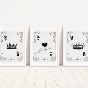 Ace of Hearts Set of 3 Prints, Trendy Retro Wall Art