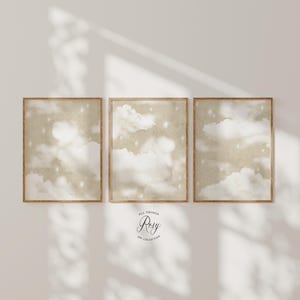 Set of 3 Beige Cloud Prints, Dreamy and Calming Celestial Wall Art for Bedroom/Nursery, Unframed or Digital Options Available