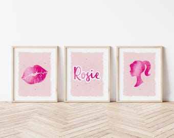 Fashionista's Dream Prints - Set of 3 Pink Wall Art for Girls' Bedroom Decoration