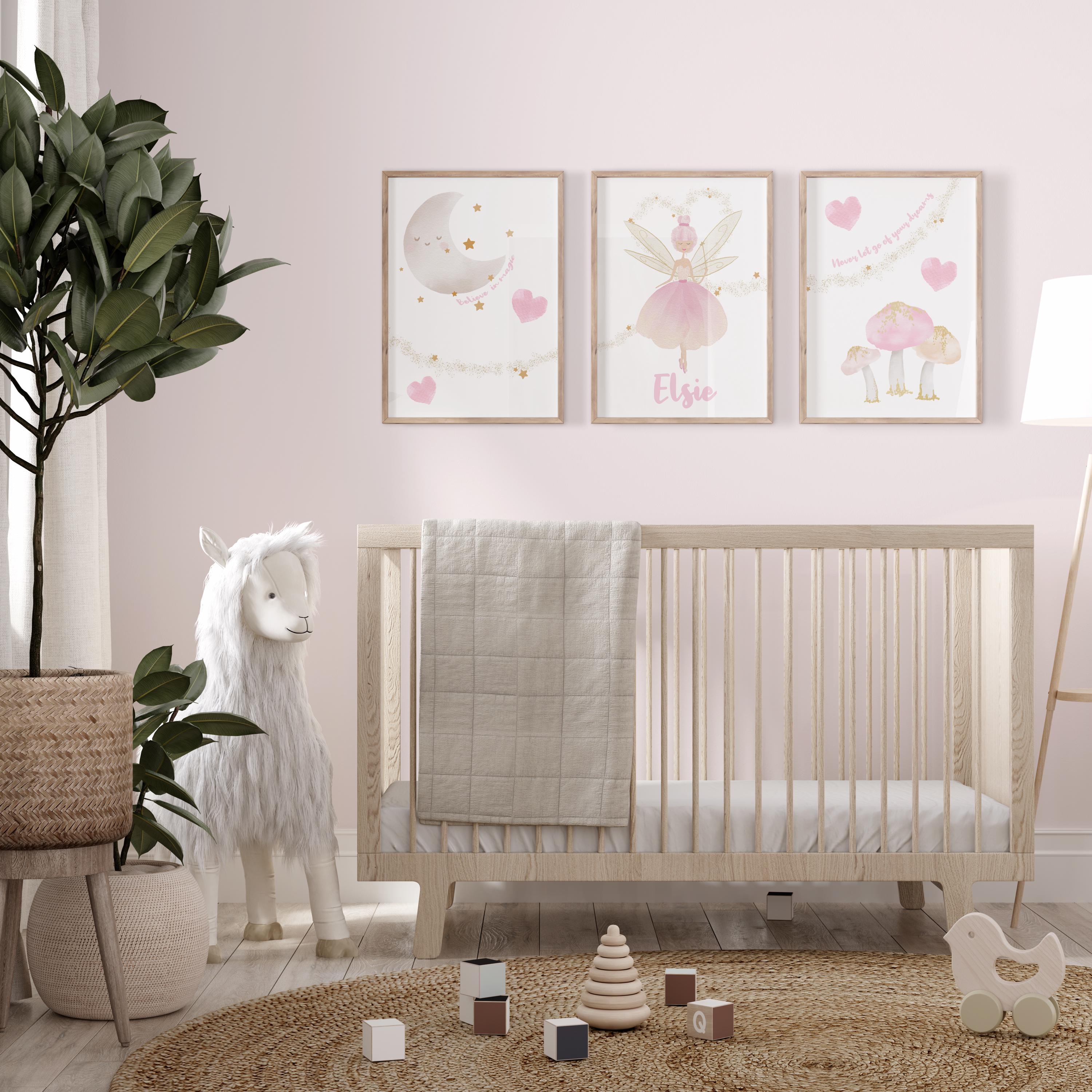 Personalized Fairy Print Set: Delightfully Pink Nursery Decor & Girls ...