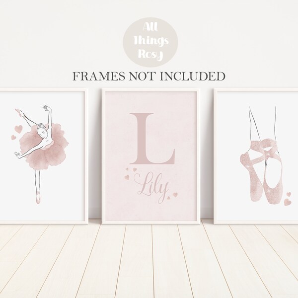 Personalised Ballerina Set of 3 Prints, Pink Ballet Nursery Wall Art, Ballet Decor, Blush Pink Girls Bedroom