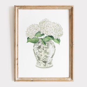 White Hydrangea In Vase Print, Hydrangea Wall Art, Cottagecore Decor, Wall Gallery Art, Unframed or Digital