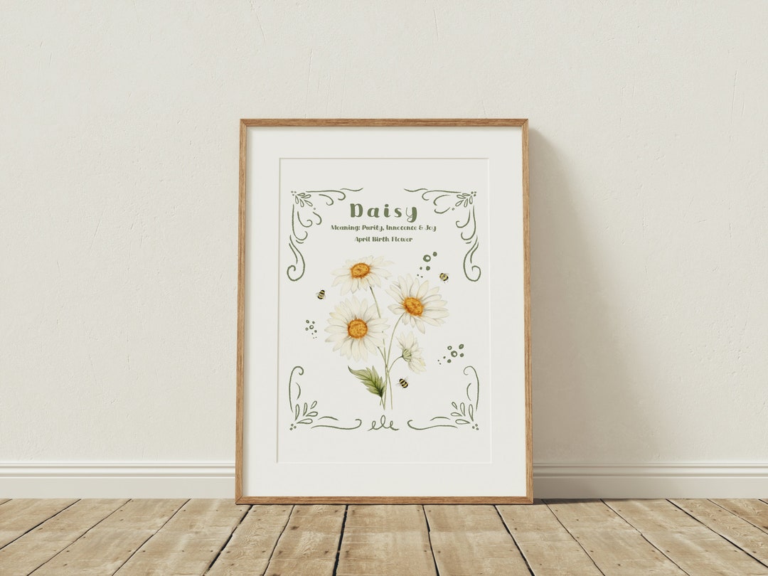 April Birth Flower Print, Birth Flower Wall Art, Daisy Print, April