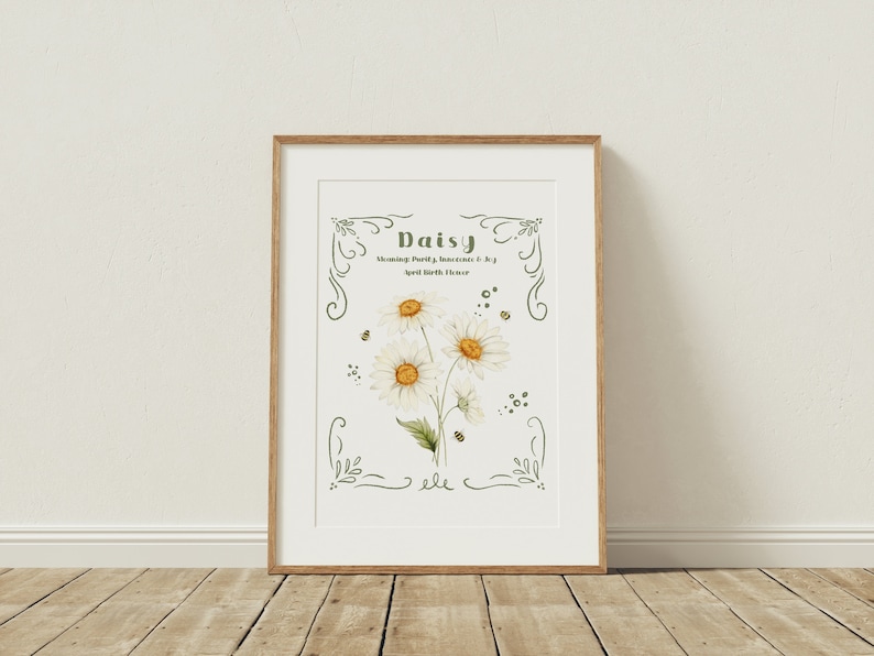 April Birth Flower Print, Birth Flower Wall Art, Daisy Print, April Birth Flower Gift image 1