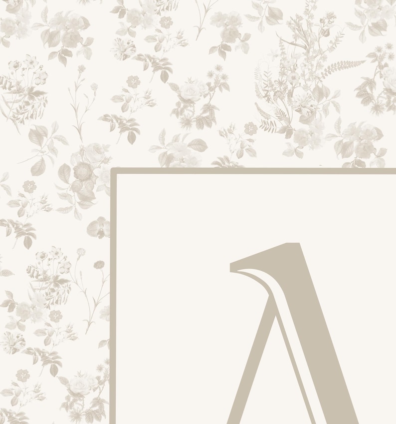 Beige Letter Print, Floral Nursery Initial Print, New Baby Gift, Vintage Nursery Wall Art immagine 8