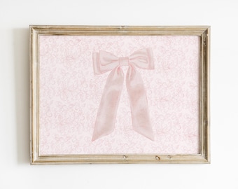 Pretty Pink Bow Print, Pink Bow Wall Art, Horizontal Vintage Girly Wall Art For Nursery/Bedroom, Unframed or Digital
