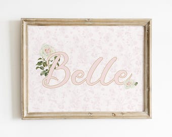 Girls Custom Name Print, Personalised Princess Wall Art, Pink Girly Nursery Decor