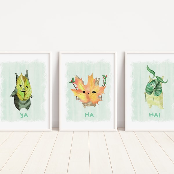 Whimsical Zelda Art Print Set: Koroks Ya Ha Ha Series of 3 Wall Prints