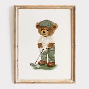 Teddy Bear Golf Print: Vintage Sports Nursery Wall Art (Digital or Unframed Option Available)