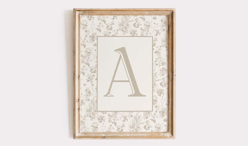 Beige Letter Print, Floral Nursery Initial Print, New Baby Gift, Vintage Nursery Wall Art immagine 5