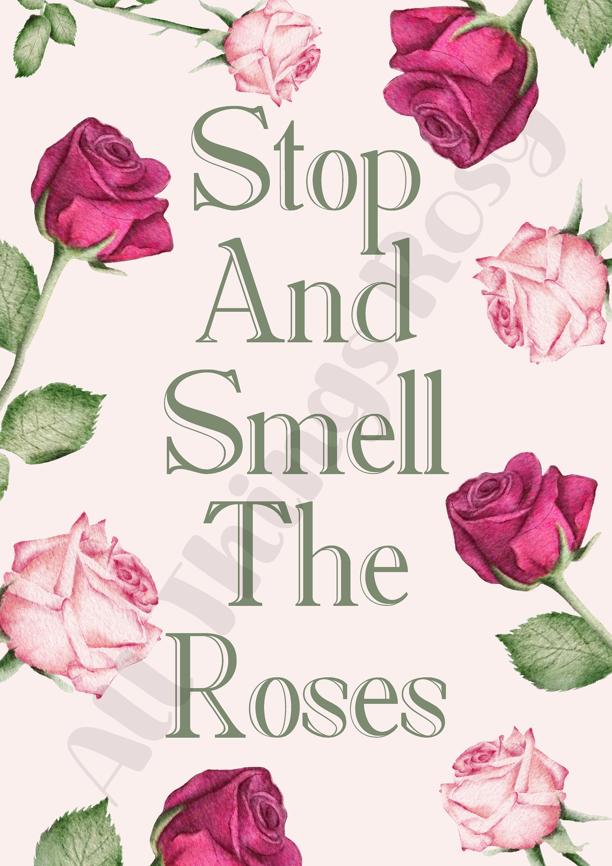 Stop and Smell the Roses Print, Pink Wall Art, Rose Quote, Gift for Best  Friend - Etsy, image size:2121x3000