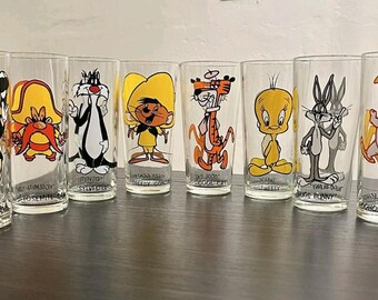 1973 Pepsi Looney Tunes Glass Set 8 Pc Warner Bros Collector Tumblers EUC