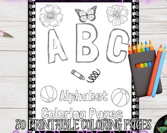 ABC Alphabet Coloring Pages - 30 Color-by-Letter Worksheets for Kids! Printable Coloring Sheets, Calm Colouring Activities for PreSchool