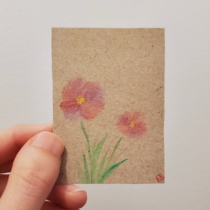 Pintura ORIGINAL em aquarela de delicadas flores rosas (original, 2 1/8" por 3") por Emma Brown