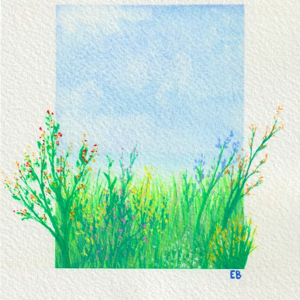 Field of Wildflowers Watercolor Painting (Limited Edition Print) by Emma Brown