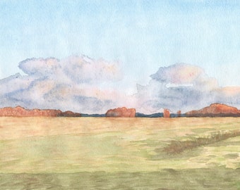 Pastoral Landscape Watercolor Painting (Limited Edition Print) by Emma Brown