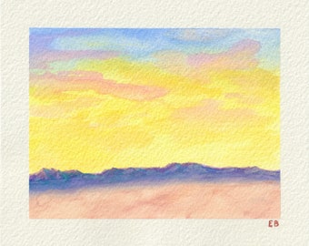 Desert Sunset Landscape Watercolor Painting (Limited Edition Print) by Emma Brown