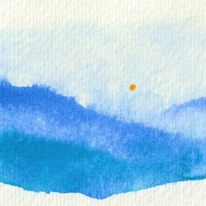 Blue Sunset Landscape Watercolor Painting (Limited Edition Print) by Emma Brown