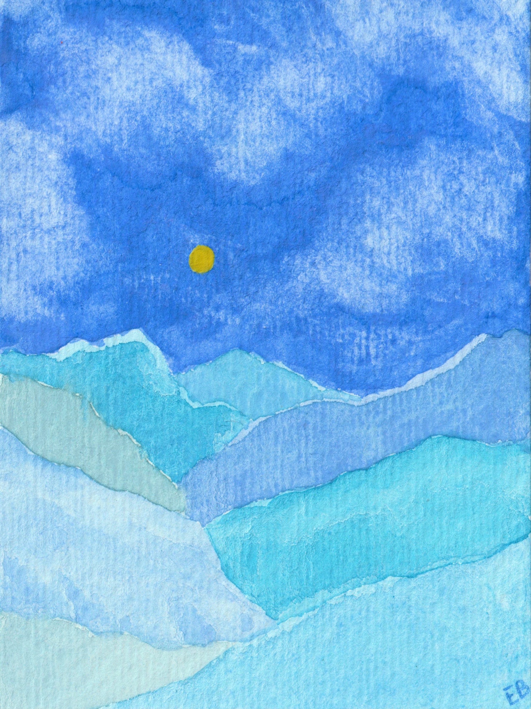 Blue Abstract Mountain Landscape Watercolor Painting (limited Edition ...