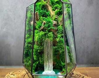 Zen garden, Terrarium with waterfall, Geometric terrarium, Preserved moss art, Plant gifts, Fake plants, Push present.