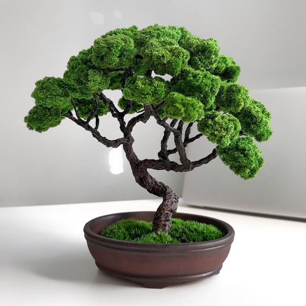 Perfect Low-Maintenance Bonsai Tree - Elegant Japanese Table Home Decor, Modern Artificial Bonsai - Preserved Moss