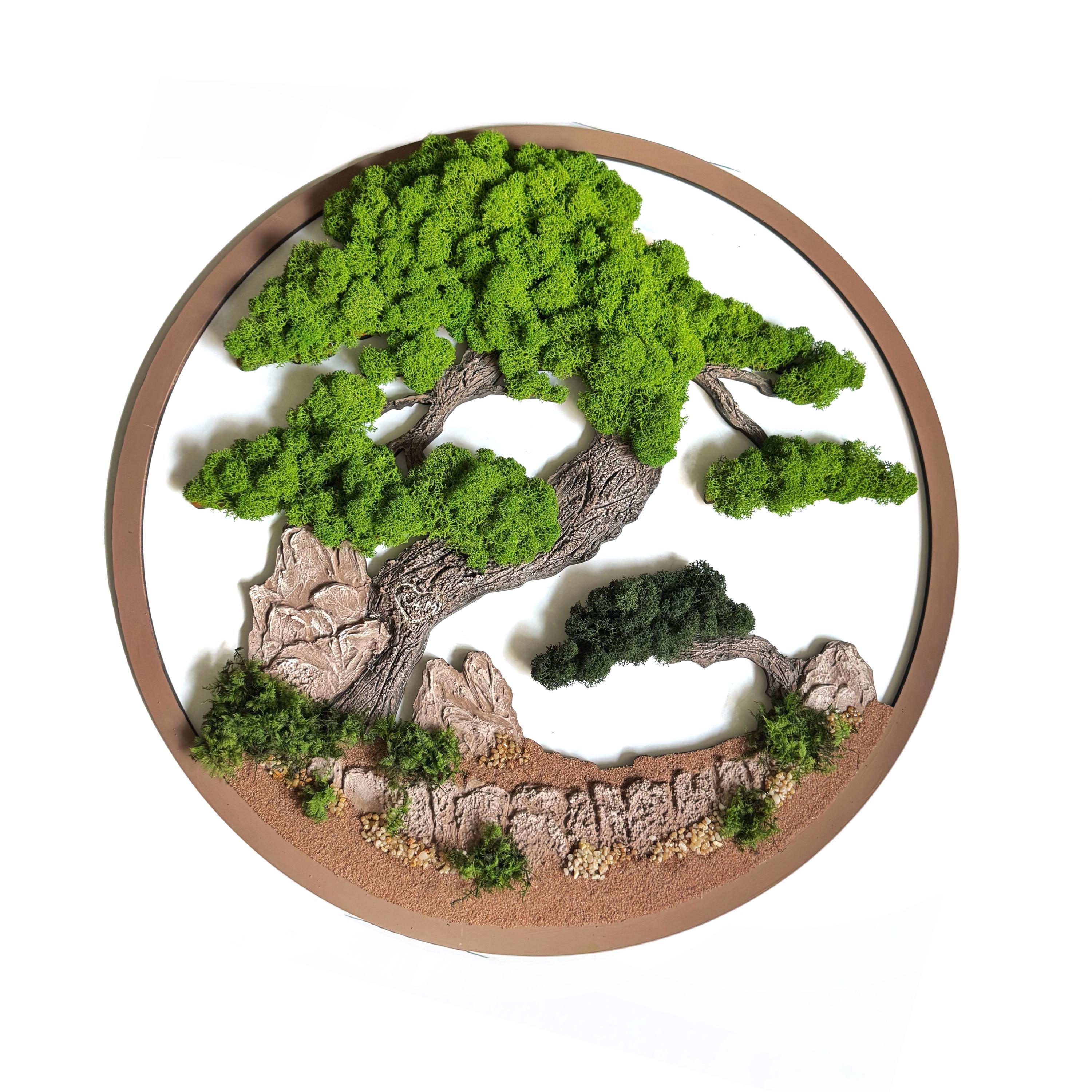 Handmade Preserved Moss Bonsai Wall Decor | Natural Wood Frame