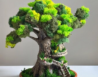 Baumhaus-Bonsai-Skulptur mit konserviertem Moos | Mrchenhafte  Walddekoration | Pflegeleichter Miniaturbaum | Handgefertigtes  Fantasiegeschenk - Etsy.de