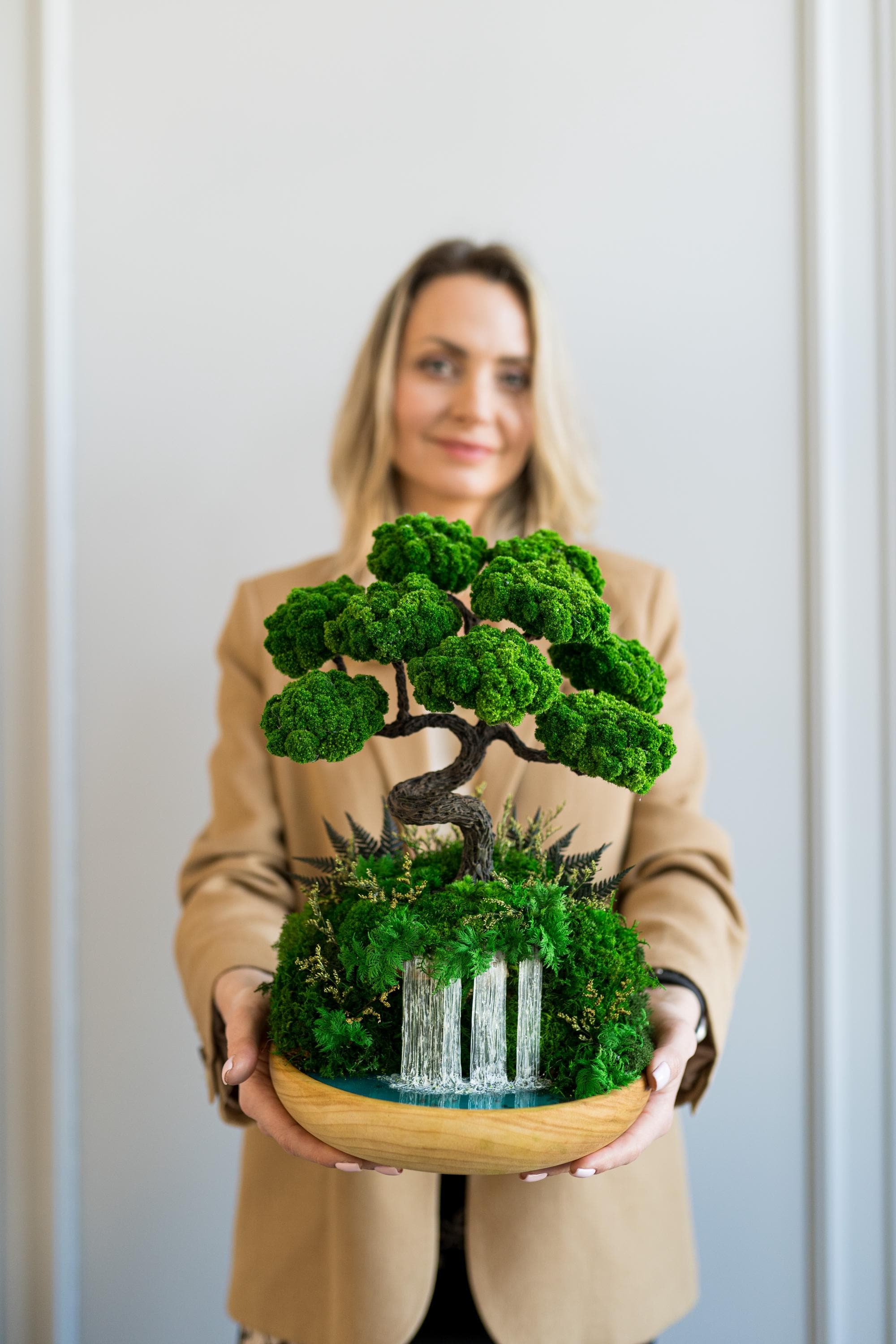 Handmade Moss Bonsai Waterfall Tree | No Maintenance Home Accent
