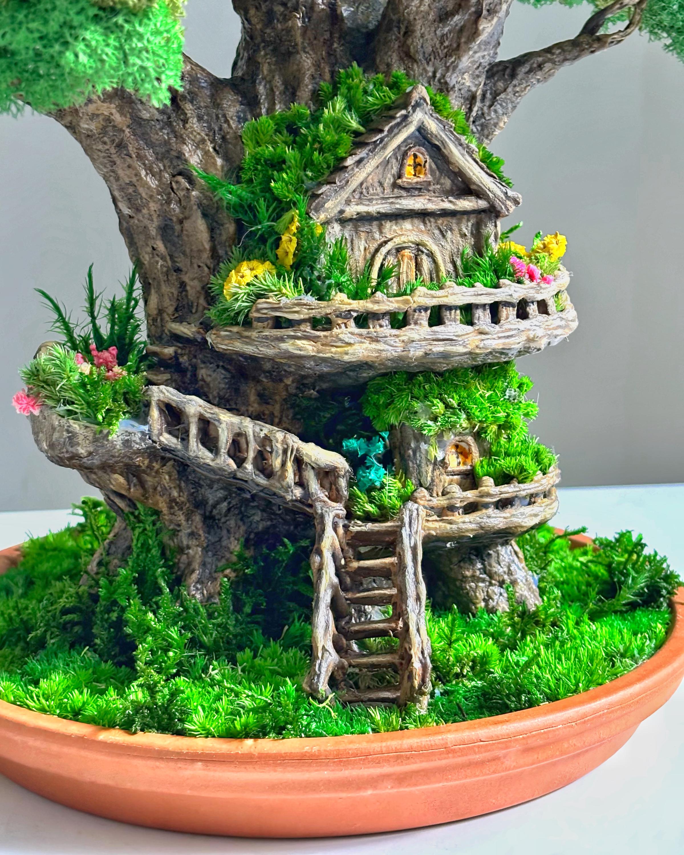 Baumhaus-Bonsai-Skulptur mit konserviertem Moos | Mrchenhafte  Walddekoration | Pflegeleichter Miniaturbaum | Handgefertigtes  Fantasiegeschenk - Etsy.de