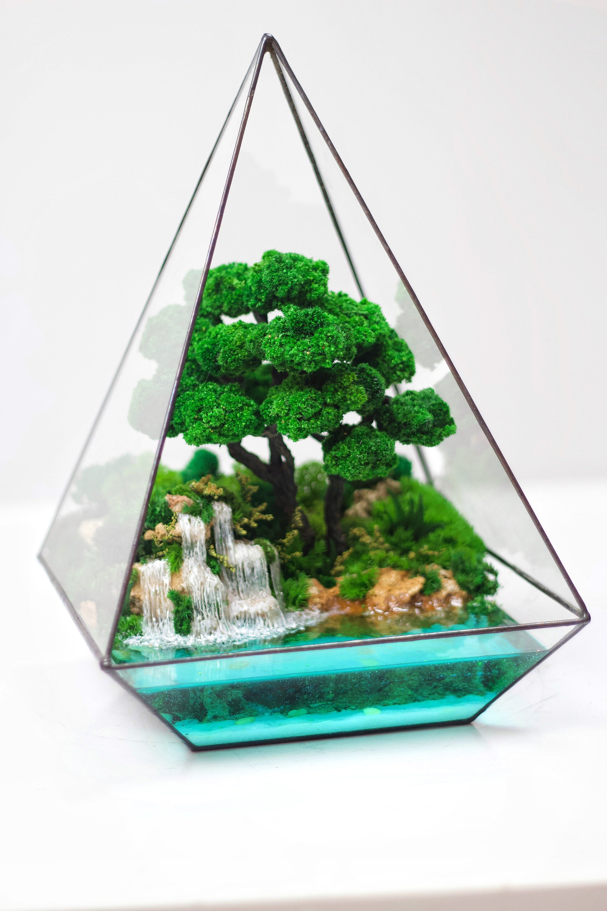 Crystal Pyramid Terrarium Moss Art, Gift for Sister, Small Terrarium