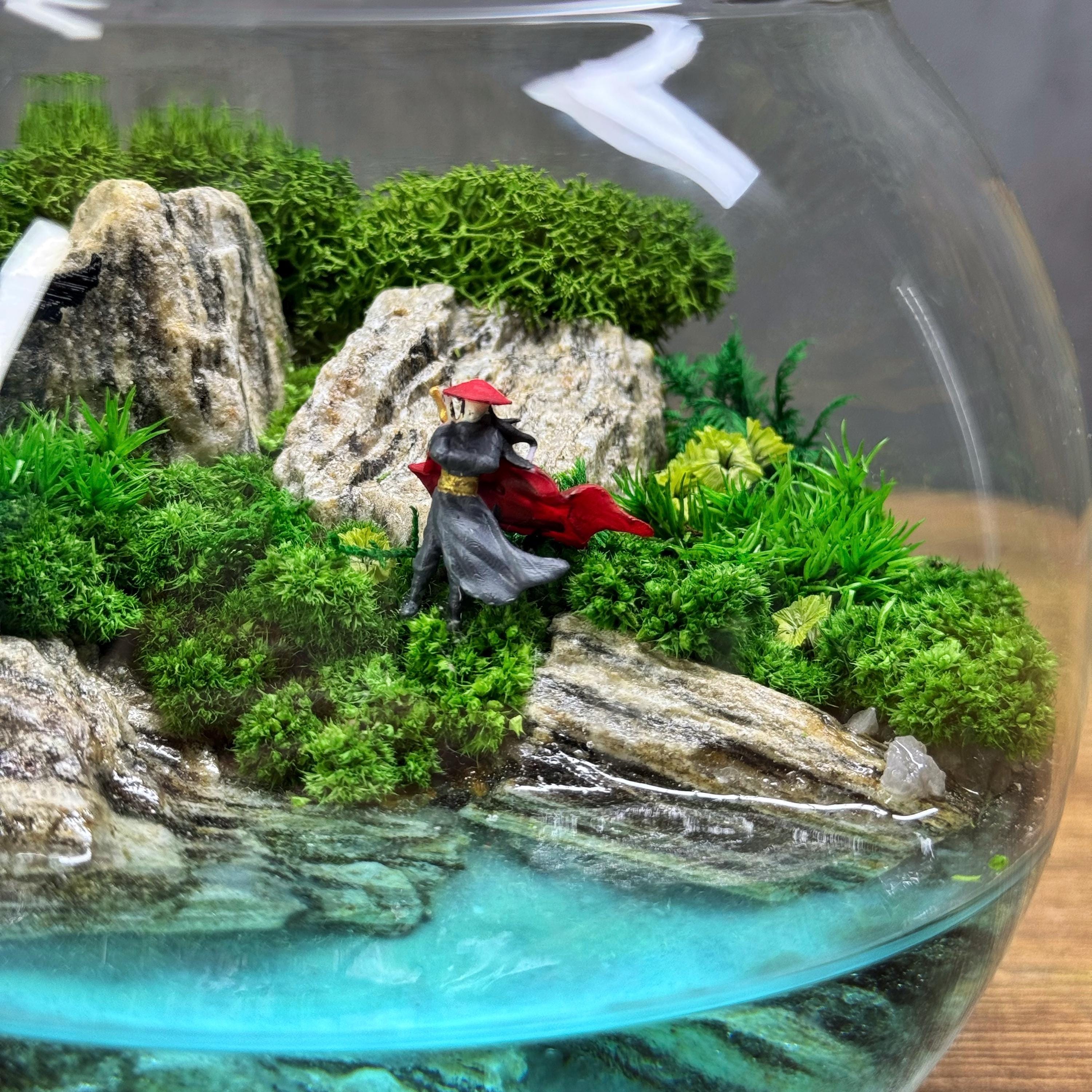 ADFBL - Mini acquario per acquario, decorazione per la casa, vaso in vetro da appendere per negozi di fiori, vendita campo, staffa in ferro battuto, colore: nero