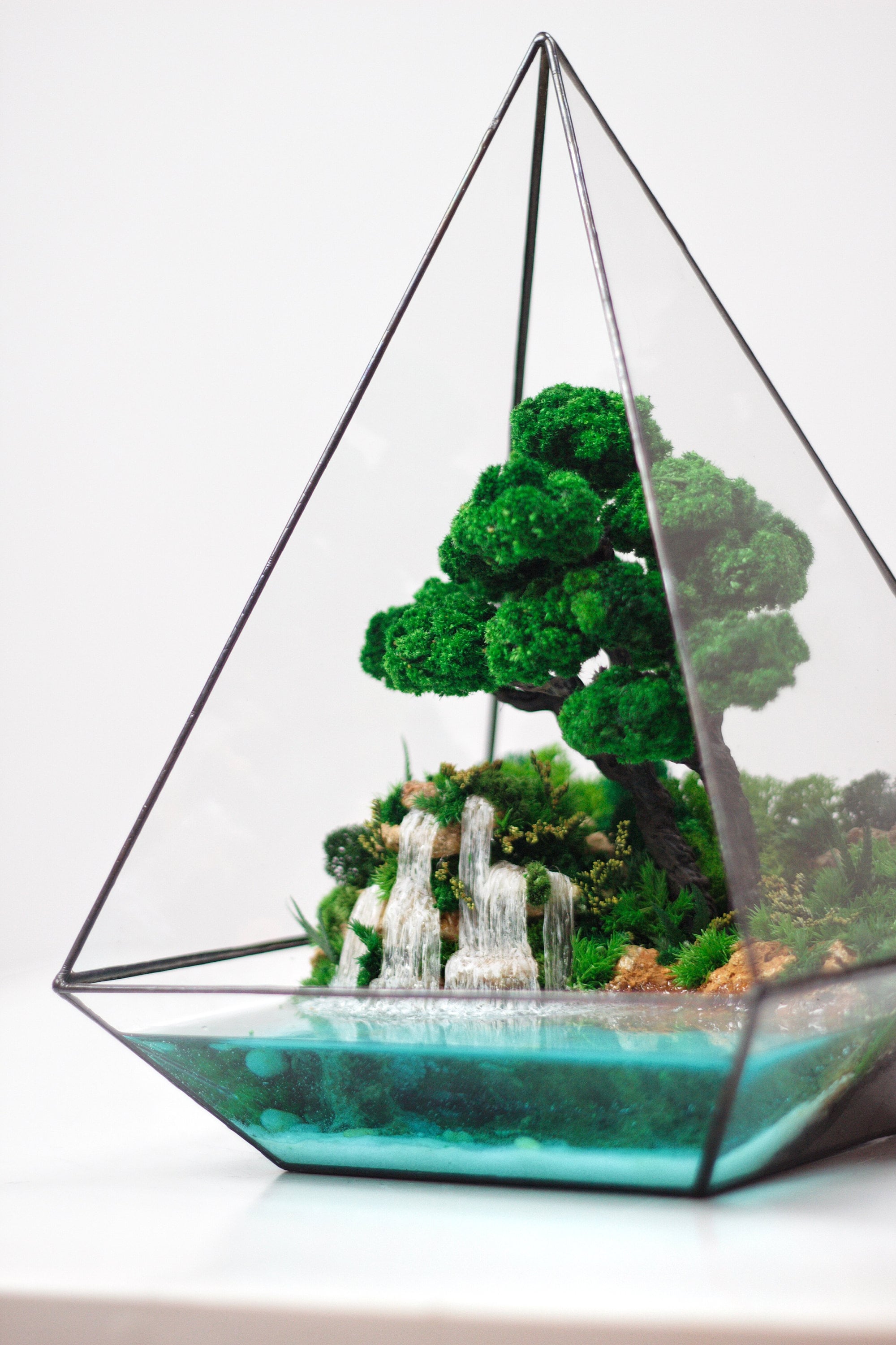 Crystal Pyramid Terrarium Moss Art, Gift for Sister, Small Terrarium