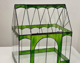 Stained Glass Greenhouse Terrarium | Glass House Display for Moss & Mini Gardens | Geometric Tabletop Decor | Gift for Plant Lovers