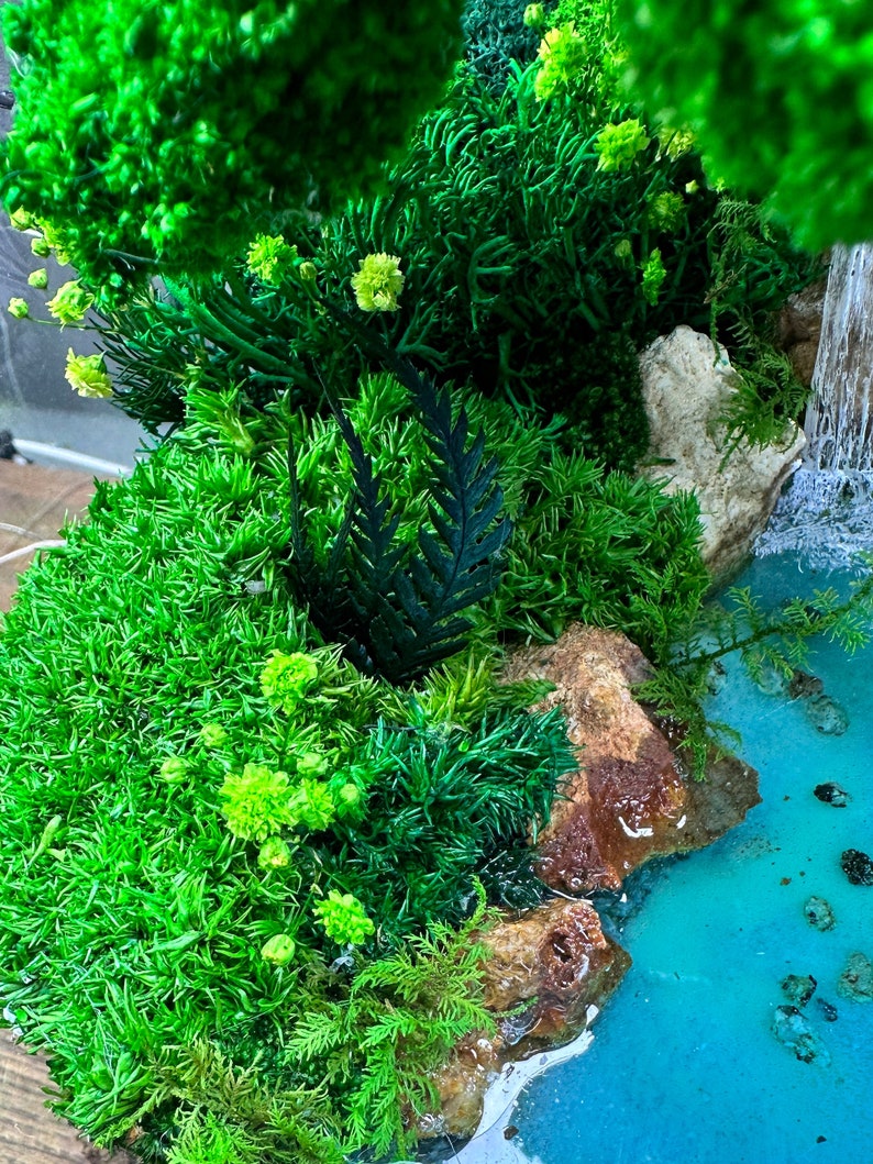 Ocean terrarium with moss, Waterfall terrarium, Preserved bonsai, Terrarium moss, Preserved plants, Unique plant decor, Geometric terrarium image 6