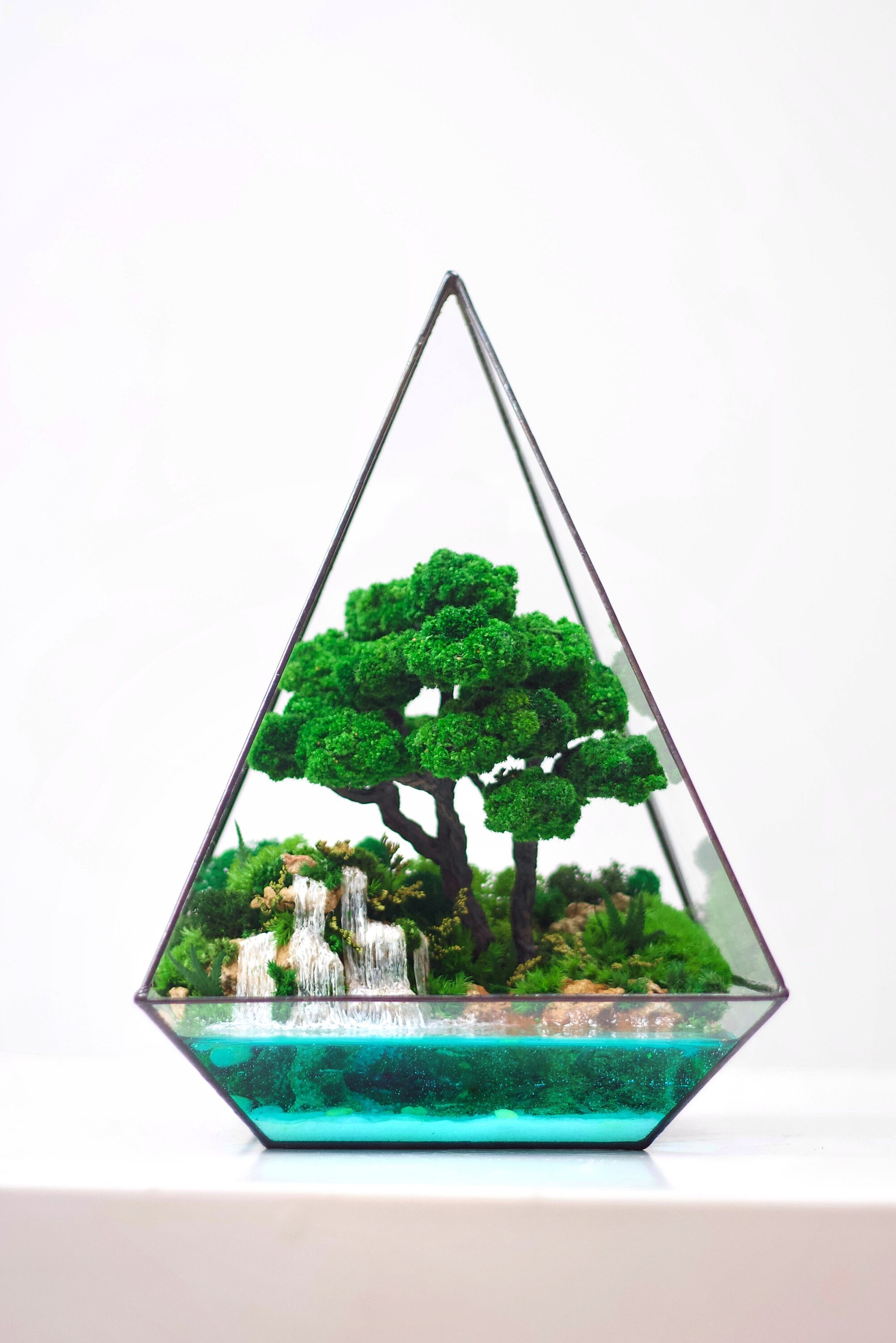 Crystal Pyramid Terrarium Moss Art, Gift for Sister, Small Terrarium